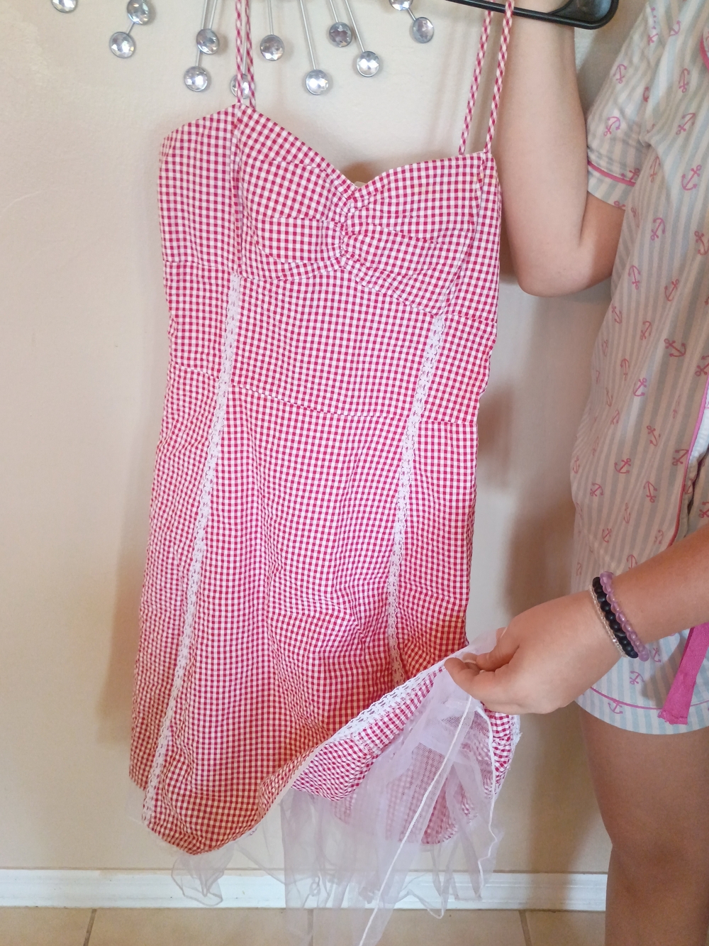 triangl Red and White Gingham Strap Dress With Tulle Juniors Teen Size 9